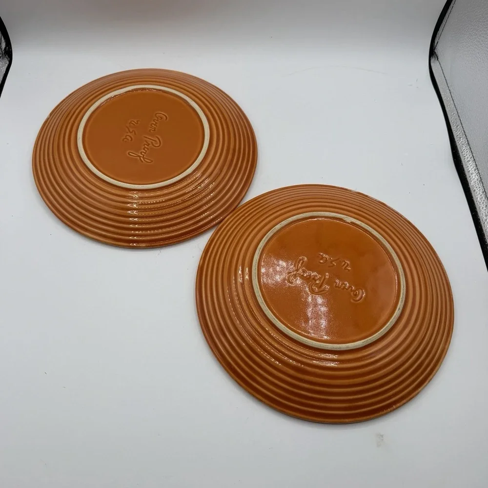 Set of 4 Vintage Hull Tangerine Orange Drip Glaze Dinner Plates 10.5